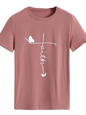 Casual Regular Butterfly Letter Round Neck Short Sleeve Top - Image 13