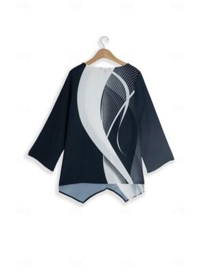 Casual Regular Butterfly Print Round Neck Long Sleeve Asymmetrical Hem Chiffon Top - Image 12