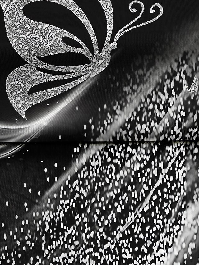 Casual Regular Butterfly Print Round Neck Long Sleeve Asymmetrical Hem Chiffon Top - Image 2