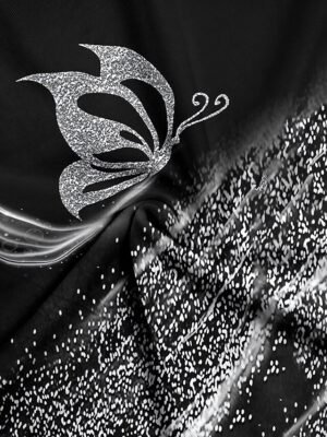 Casual Regular Butterfly Print Round Neck Long Sleeve Asymmetrical Hem Chiffon Top - Image 3