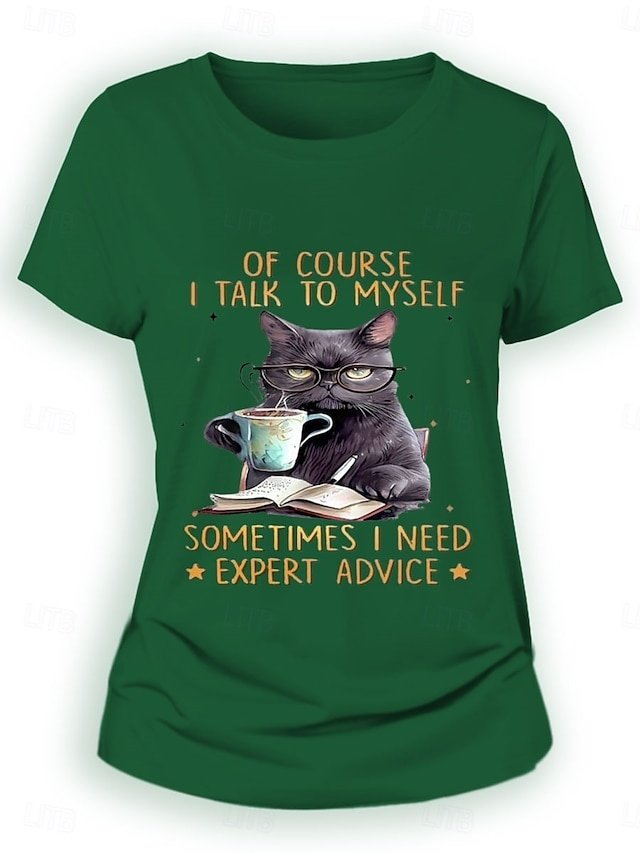 Casual Regular Cat Letter Round Neck Short Sleeve Summer T-Shirt - Image 1