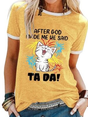 Casual Regular Cat Letter Round Neck Short Sleeve T-Shirt - Image 1