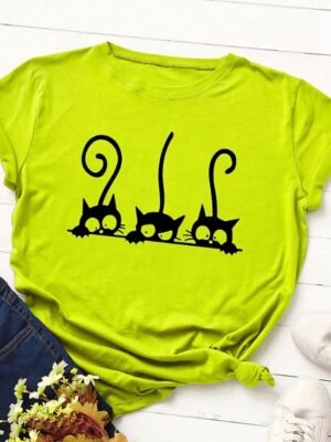Casual Regular Cat Print Crew Neck Short Sleeve Tee - Image 15