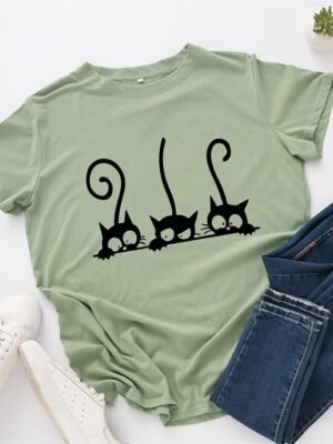 Casual Regular Cat Print Crew Neck Short Sleeve Tee - Image 4
