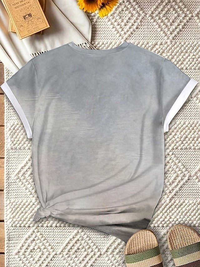 Casual Regular Cat Print Round Neck Short Sleeve T-Shirt - Image 2