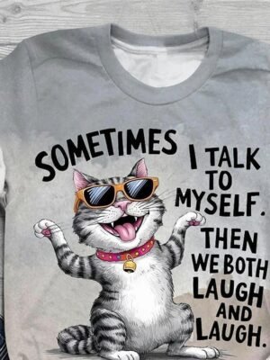 Casual Regular Cat Print Round Neck Short Sleeve T-Shirt - Image 3