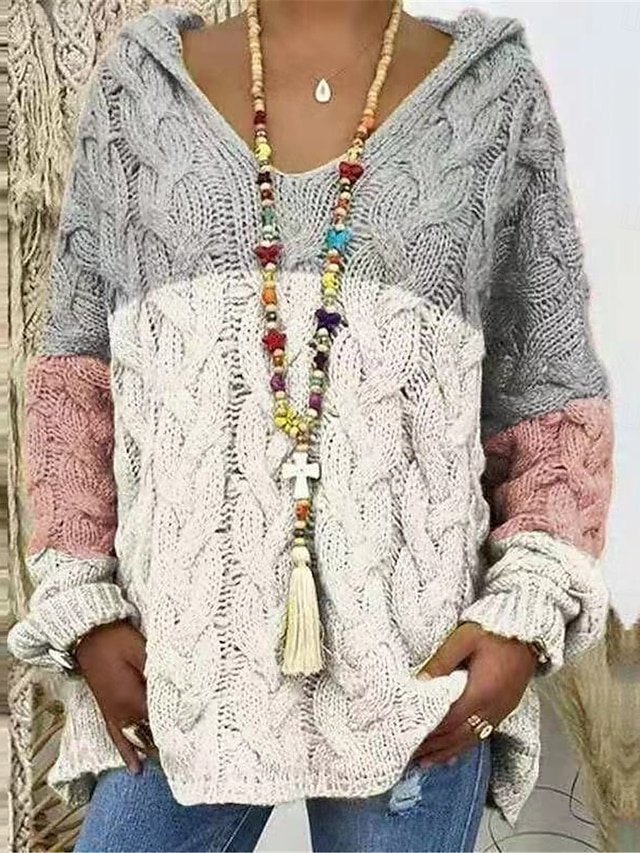 Casual Regular Color Block Hooded Long Sleeve Sweater - Image 1