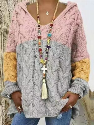 Casual Regular Color Block Hooded Long Sleeve Sweater - Image 2