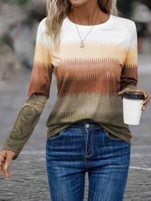 Casual Regular Colour Block Crew Neck Long Sleeve Top - Image 1