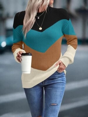 Casual Regular Colour Block Crew Neck Long Sleeve Jumper - Image 1