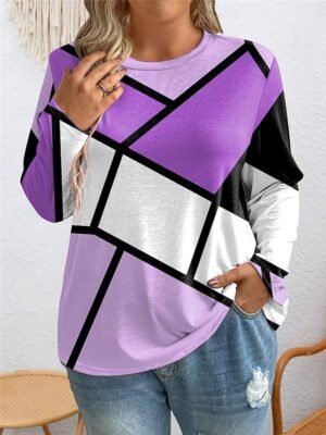 Casual Regular Colour Block Crew Neck Long Sleeve Top - Image 10