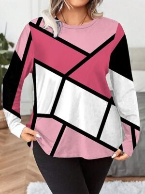 Casual Regular Colour Block Crew Neck Long Sleeve Top - Image 11