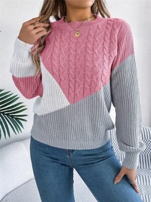 Casual Regular Colour Block Crew Neck Long Sleeve Knitted Jumper - Image 12