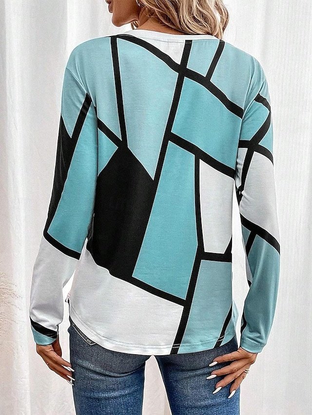 Casual Regular Colour Block Crew Neck Long Sleeve Top - Image 2