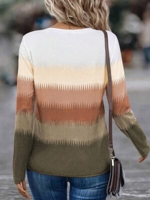 Casual Regular Colour Block Crew Neck Long Sleeve Top - Image 2