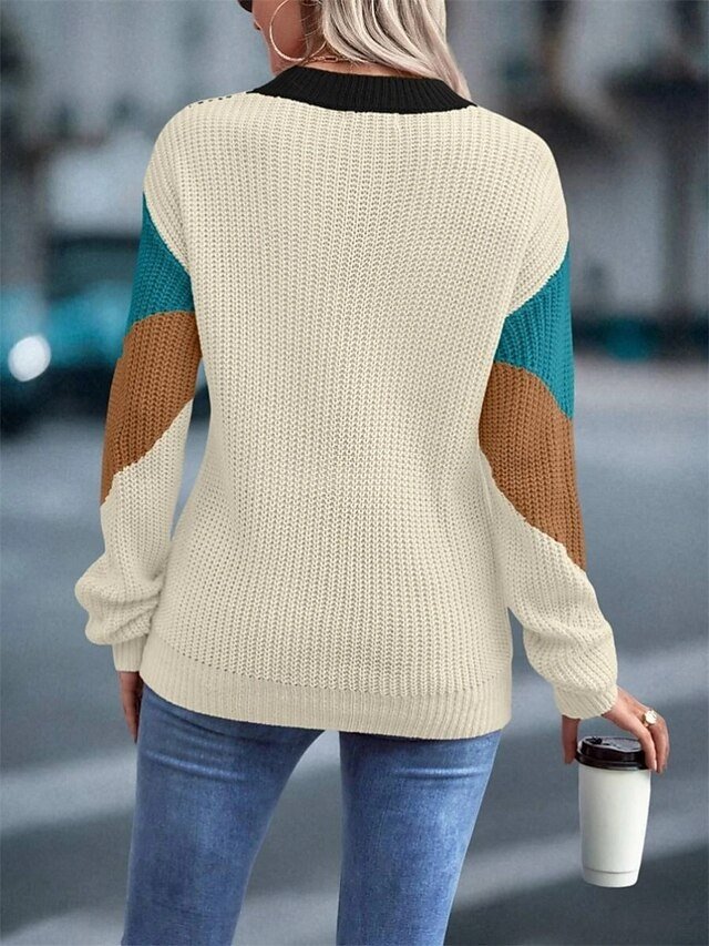 Casual Regular Colour Block Crew Neck Long Sleeve Jumper - Image 2