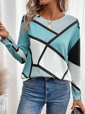 Casual Regular Colour Block Crew Neck Long Sleeve Top - Image 3