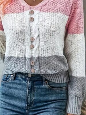 Casual Regular Colour Block Crew Neck Long Sleeve Knitted Top - Image 3