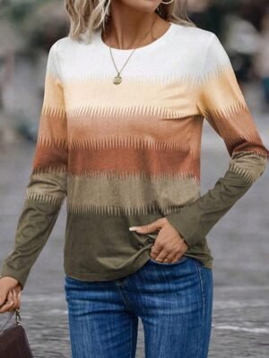 Casual Regular Colour Block Crew Neck Long Sleeve Top - Image 3