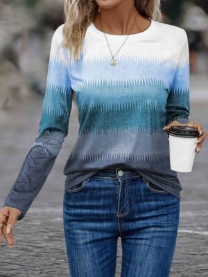 Casual Regular Colour Block Crew Neck Long Sleeve Top - Image 4