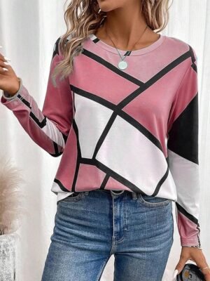 Casual Regular Colour Block Crew Neck Long Sleeve Top - Image 4
