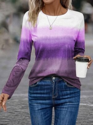 Casual Regular Colour Block Crew Neck Long Sleeve Top - Image 5