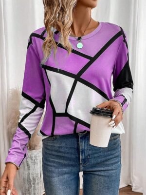 Casual Regular Colour Block Crew Neck Long Sleeve Top - Image 6