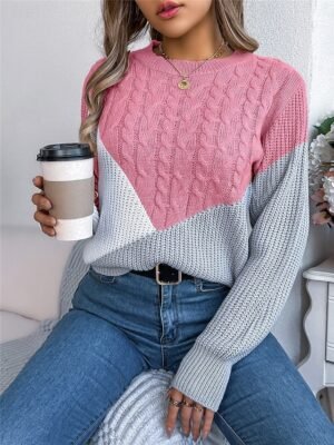 Casual Regular Colour Block Crew Neck Long Sleeve Knitted Jumper - Image 7