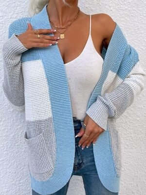 Casual Regular Colour Block Open Front Long Sleeve Cardigan - Image 5