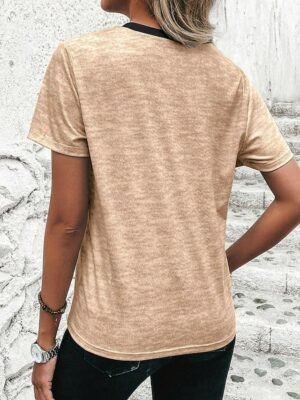 Casual Regular Colour Block Round Neck Short Sleeve Summer Top - Image 2