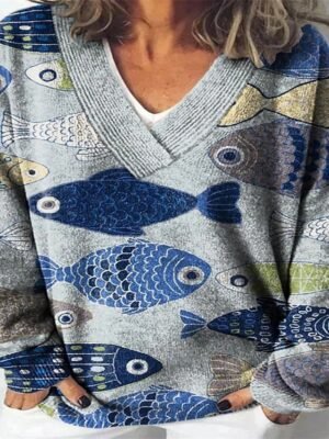 Casual Regular Colour Block V Neck Long Sleeve Blouse - Image 1