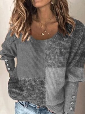 Casual Regular Colour Block V Neck Long Sleeve Jumper - Image 2