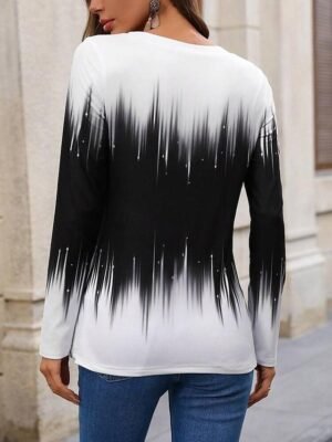 Casual Regular Colour Block V Neck Long Sleeve Tops - Image 2