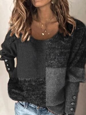 Casual Regular Colour Block V Neck Long Sleeve Jumper - Image 3