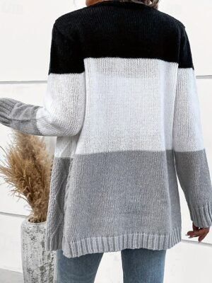 Casual Regular Colour Block V Neck Long Sleeve Cardigan - Image 4