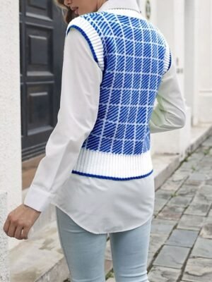 Casual Regular Colour Block V Neck Sleeveless Regular Top - Image 7