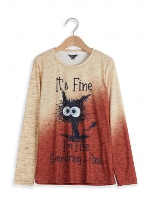 Casual Regular Colour Gradient Round Neck Long Sleeve T-shirt - Image 2