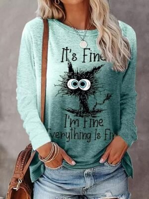 Casual Regular Colour Gradient Round Neck Long Sleeve T-shirt - Image 7