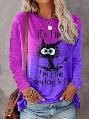 Casual Regular Colour Gradient Round Neck Long Sleeve T-shirt - Image 8