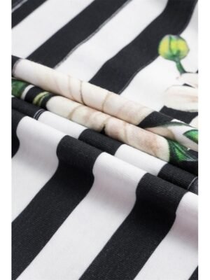Casual Regular Daisy Floral Stripe Print Round Neck Short Sleeve Summer Top - Image 9