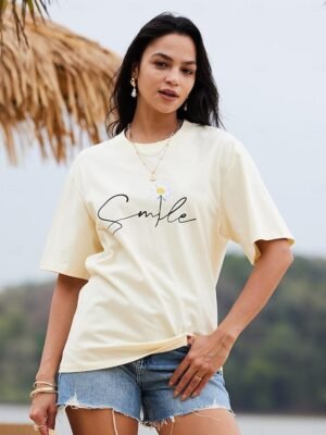Casual Regular Daisy Print Round Neck Short Sleeve Tops - Image 1