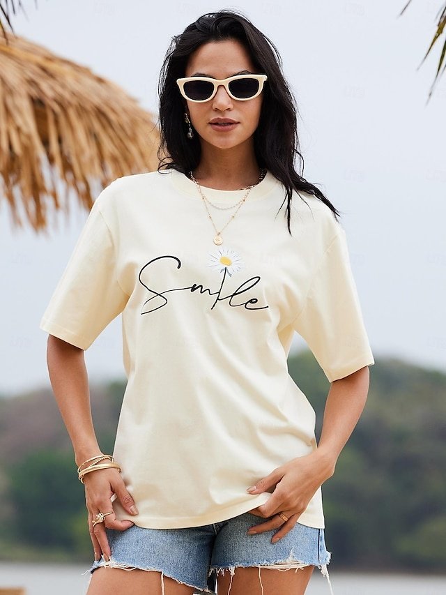 Casual Regular Daisy Print Round Neck Short Sleeve Tops - Image 2