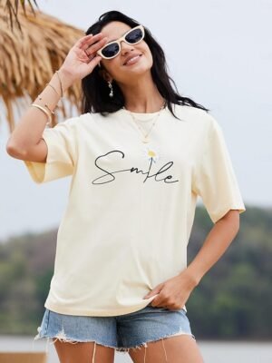 Casual Regular Daisy Print Round Neck Short Sleeve Tops - Image 3