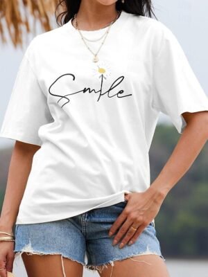 Casual Regular Daisy Print Round Neck Short Sleeve Tops - Image 6