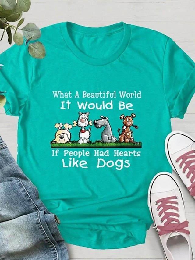 Casual Regular Dog Letter Print Crew Neck Short Sleeve T-Shirt - Image 1