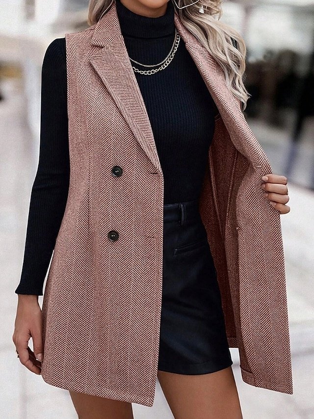 Casual Regular Double Breasted Turndown Sleeveless Long Vest - Image 2