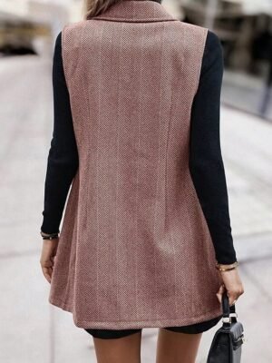 Casual Regular Double Breasted Turndown Sleeveless Long Vest - Image 4