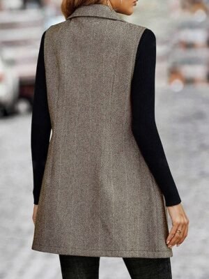 Casual Regular Double Breasted Turndown Sleeveless Long Vest - Image 8