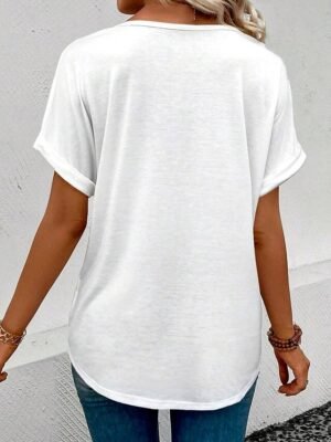 Casual Regular Dragonfly Letter V Neck Short Sleeve Summer T Shirt - Image 2