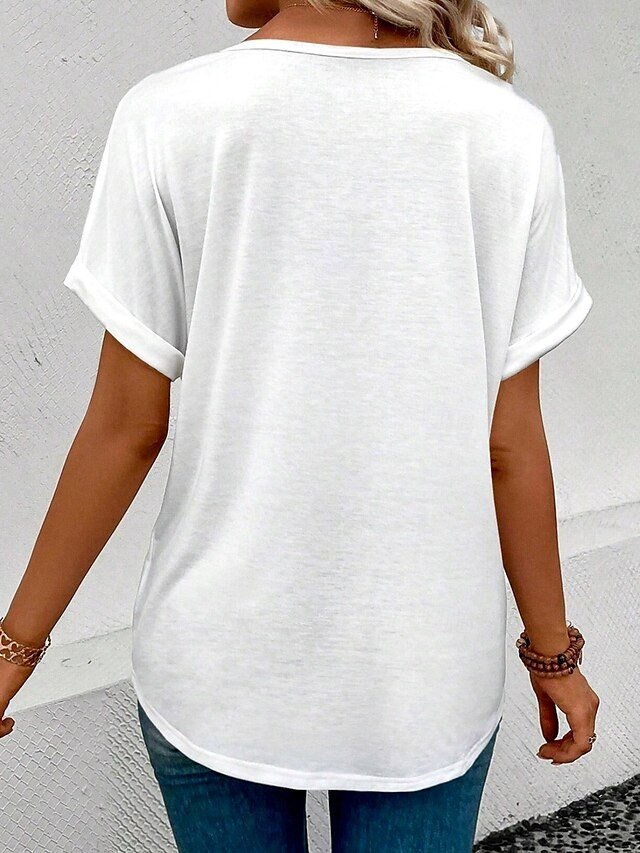 Casual Regular Dragonfly Letter V Neck Short Sleeve Summer T Shirt - Image 2